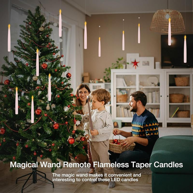 Flameless Candles with Magic Wand Remote for Christmas Decor, 6.6" Floating Candles Battery Operated Hanging Window Candles, Flickering Electric LED Candle for Christmas Halloween Decorations
