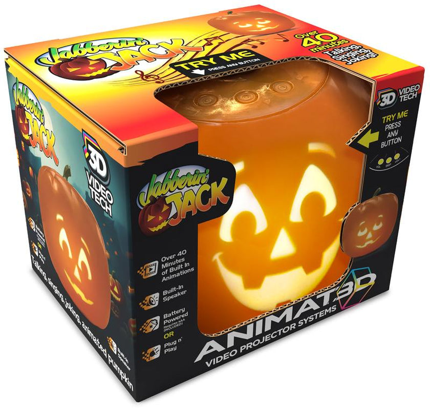 ANIMAT3D Blink Tech Jabberin' Jack Talking Animated Pumpkin with 8 Inch Screen and Built-In LED Light Array Projector + Speaker Includes 40 Minutes of Content