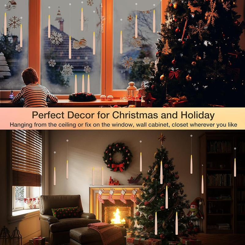 Flameless Candles with Magic Wand Remote for Christmas Decor, 6.6" Floating Candles Battery Operated Hanging Window Candles, Flickering Electric LED Candle for Christmas Halloween Decorations