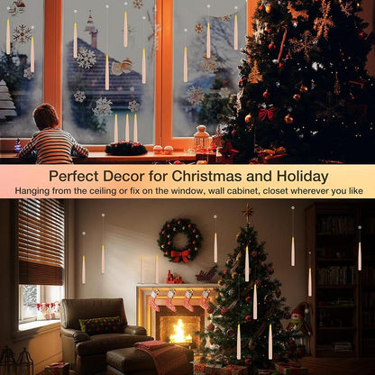 Flameless Candles with Magic Wand Remote for Christmas Decor, 6.6" Floating Candles Battery Operated Hanging Window Candles, Flickering Electric LED Candle for Christmas Halloween Decorations