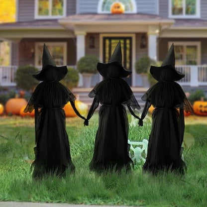 Set of 3 Light-Up Witches – Sound-Activated Halloween Yard Decoration