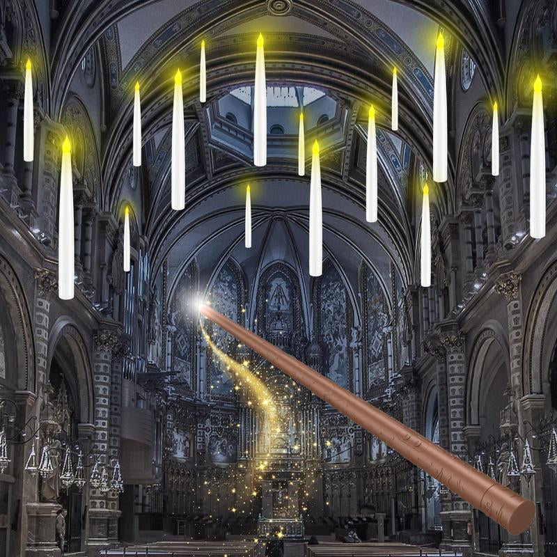 Flameless Candles with Magic Wand Remote for Christmas Decor, 6.6" Floating Candles Battery Operated Hanging Window Candles, Flickering Electric LED Candle for Christmas Halloween Decorations
