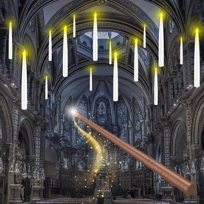 Flameless Candles with Magic Wand Remote for Christmas Decor, 6.6" Floating Candles Battery Operated Hanging Window Candles, Flickering Electric LED Candle for Christmas Halloween Decorations