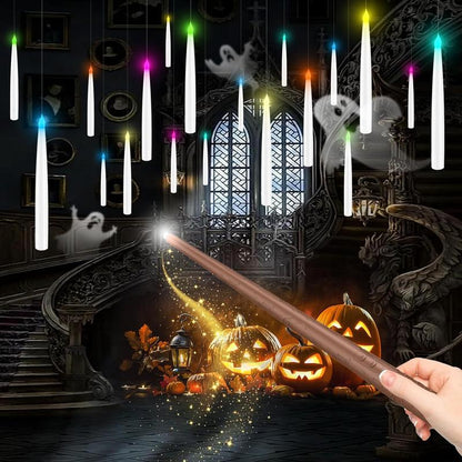 Flameless Candles with Magic Wand Remote for Christmas Decor, 6.6" Floating Candles Battery Operated Hanging Window Candles, Flickering Electric LED Candle for Christmas Halloween Decorations
