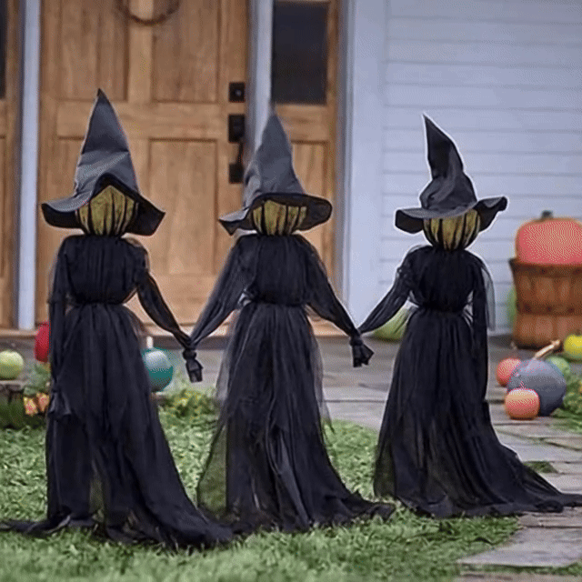 Set of 3 Light-Up Witches – Sound-Activated Halloween Yard Decoration