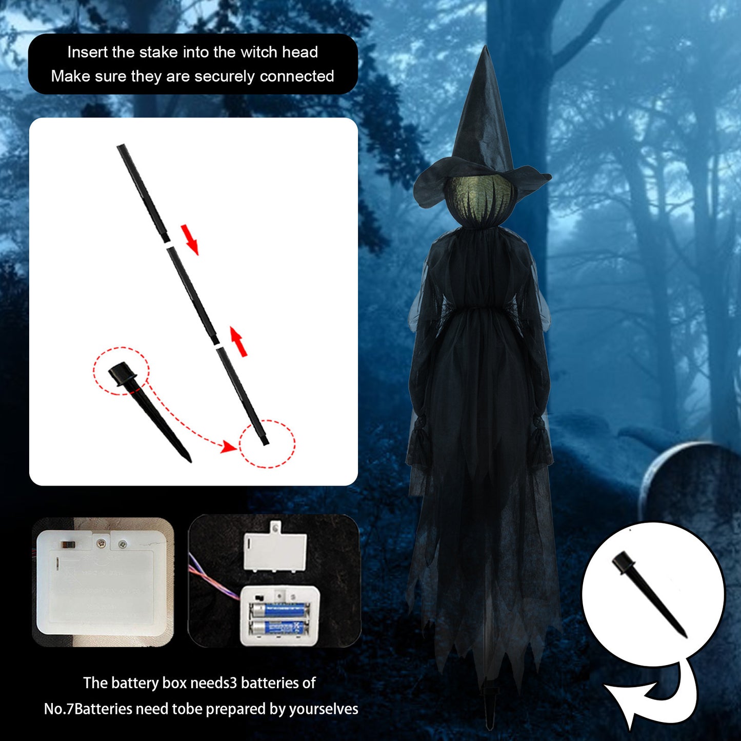 Set of 3 Light-Up Witches – Sound-Activated Halloween Yard Decoration